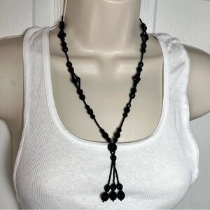 Black Onyx Long Beaded Necklace Different Size Beads